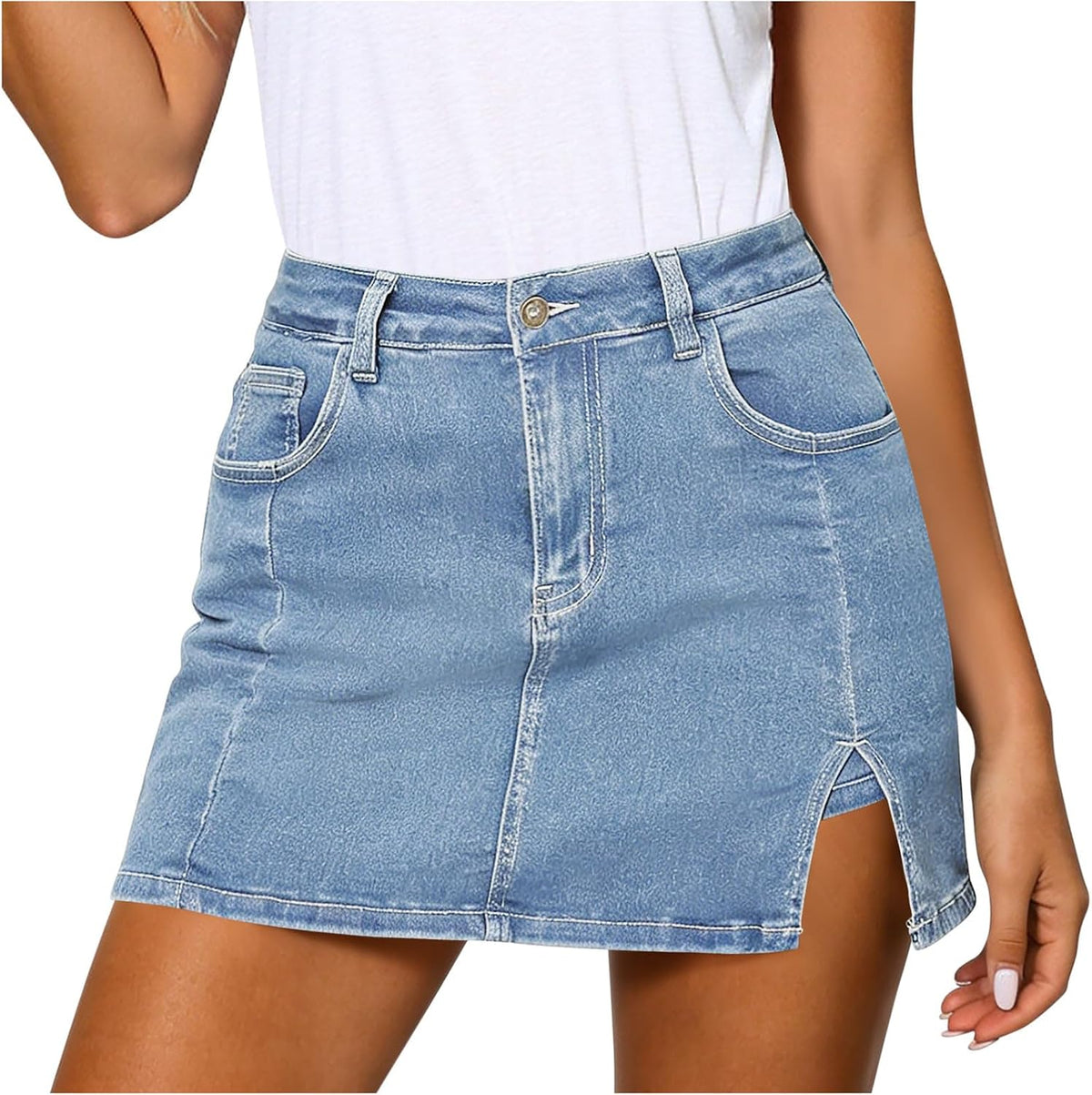 X-Large / Blue | B0H3F17HHG | Women's Sexy Streetwear Denim Skirt, Figure-Hugging A-Line Cut Jean Skirt with Pockets Casual Outfits Highwaisted Fashion