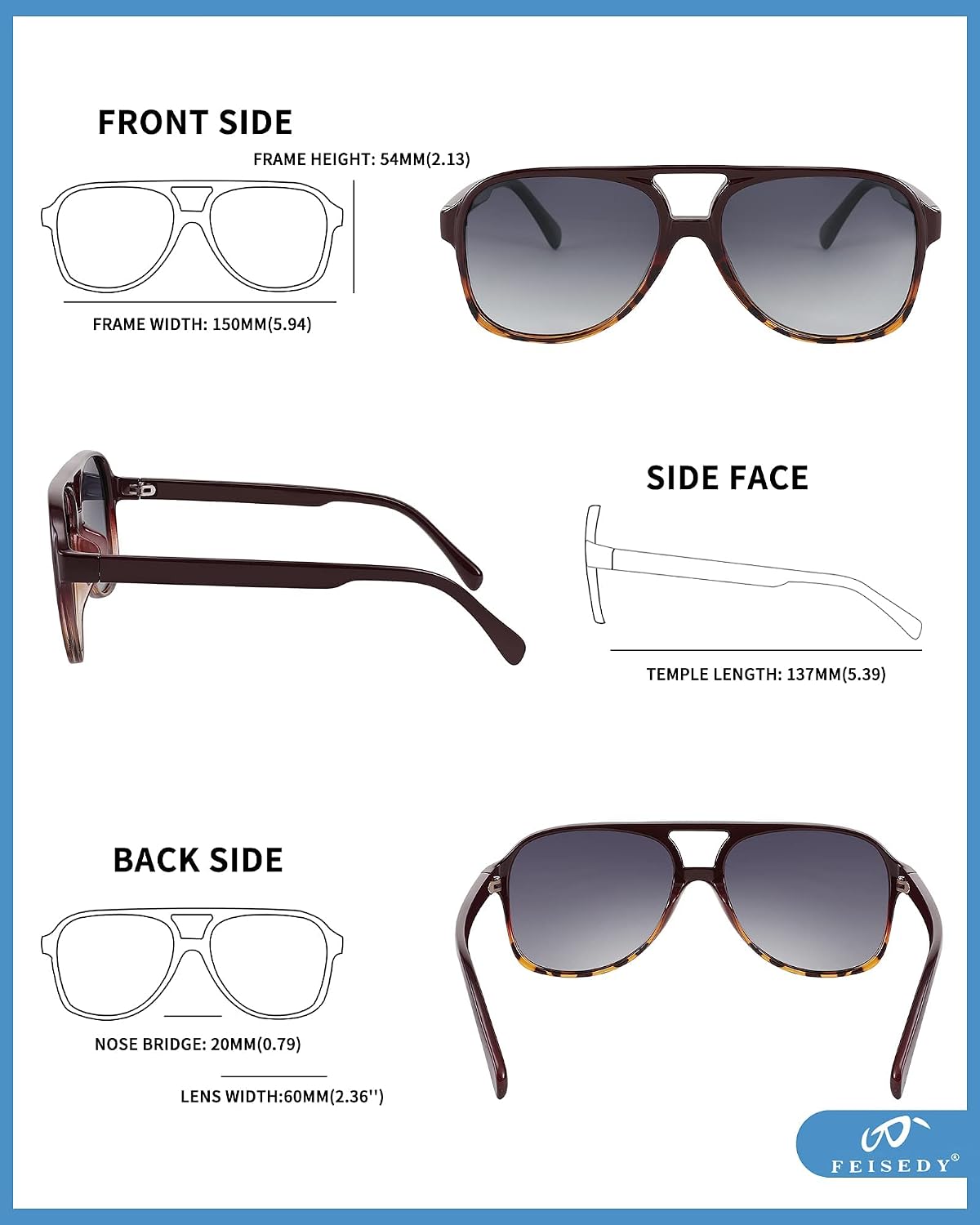 ÉÌƷͼƬ 102 | B0CB543WBD | FEISEDY Vintage Retro 70s Plastic Aviator Sunglasses Women Men Classic Large Squared Frame B2751