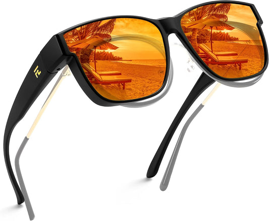 Matte Black Frame - Red Lens / 60 Millimeters | B0DK2X62KC | FEISEDY Polarized Sunglasses Fit Over Glasses Women, Fit over Glasses Sunglasses for Driving UV400 Protection B0250