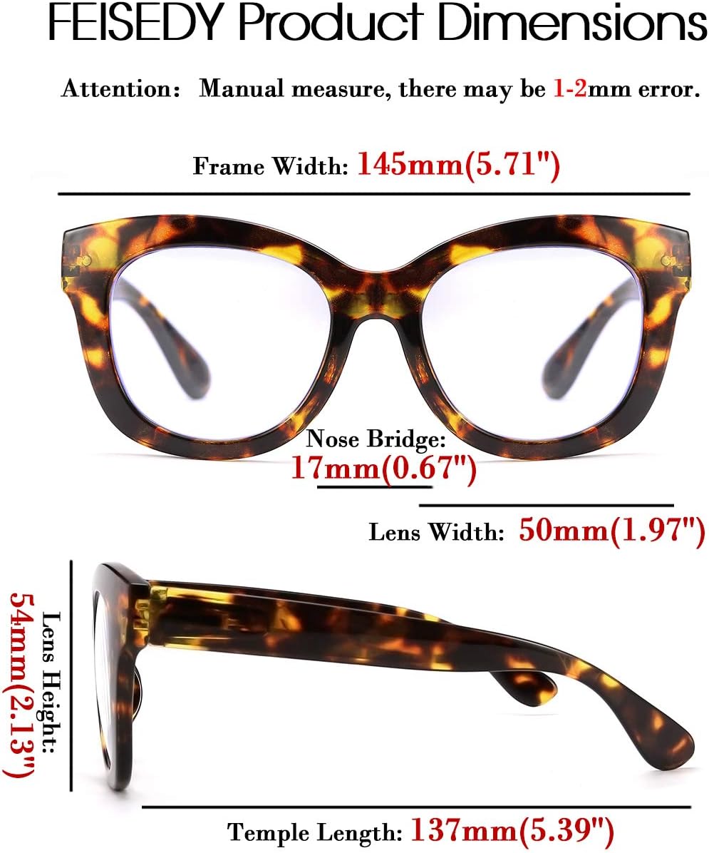 商品图片 19 | B082SVW71F | FEISEDY Retro Reading Glasses Thick Square Big Frame Blue Light Blocking Lens Anti Glare Digital Eyestrain B2534