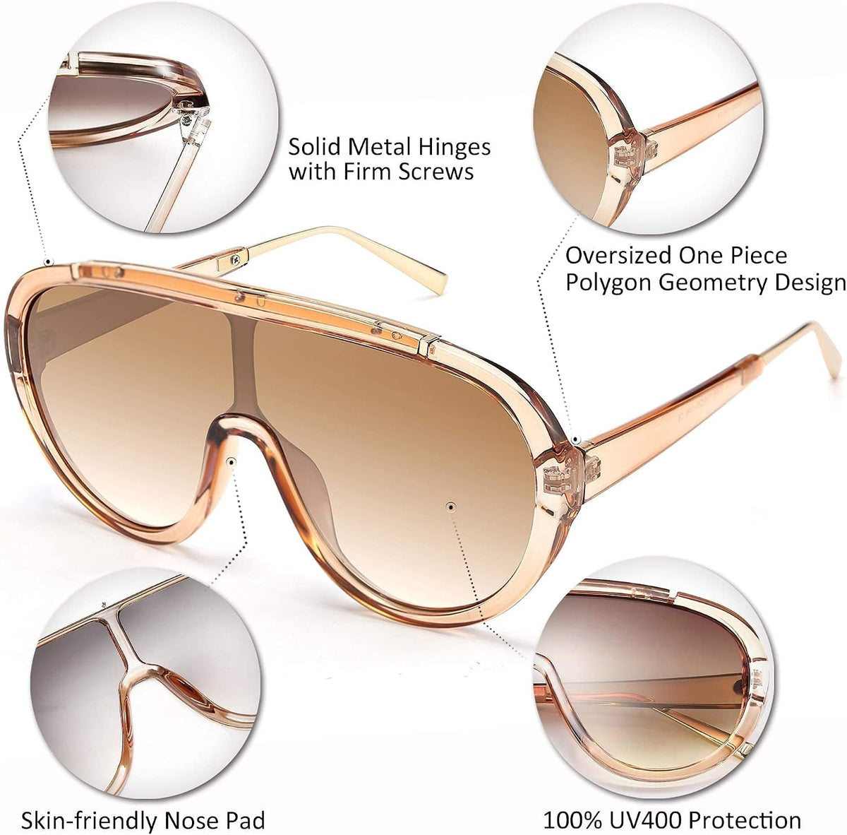 ÉÌƷͼƬ 26 | B085PPHWTZ | FEISEDY Retro Oversized Sunglasses Women Men One Piece Frame B2580