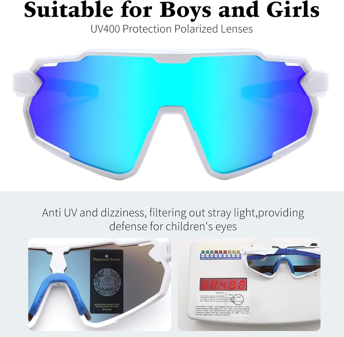 商品图片 4 | B0D6XZ67Q2 | FEISEDY Kids Teens Baseball Polarized Sunglasses Lightweight Frame UV400 Sports Cycling Shades for Boys Girls B0190