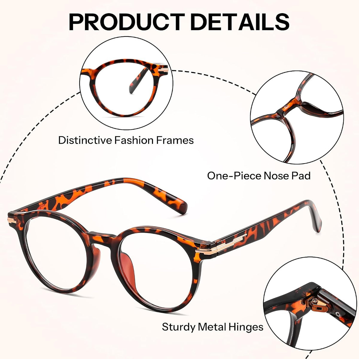 ÉÌƷͼƬ 26 | B0HC6D93TL | FEISEDY Stylish Round Blue Light Blocking Glasses for Women Men B0469