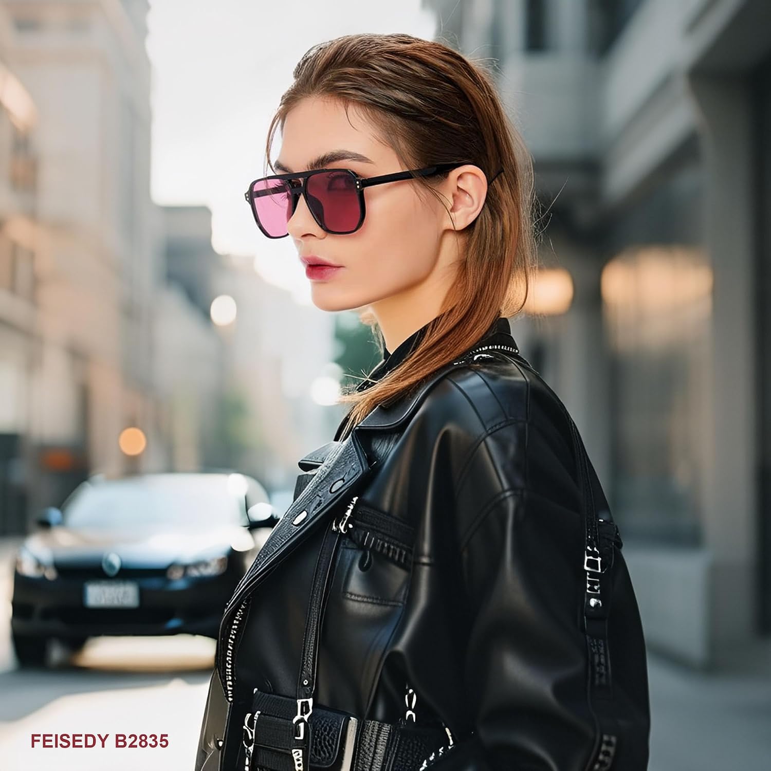 商品图片 5 | B09J8999GR | FEISEDY Retro Square Aviator Sunglasses Women Men 70s Vintage Trendy Plastic Frame Sun Glasses B2835