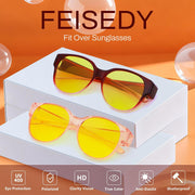 ÉÌƷͼƬ 36 | B0FX4NQCGM | FEISEDY 2Pack Night Driving Glasses Over Glasses with Yellow Lenses Fit Over Polarized Nighttime Sunglasses B0331