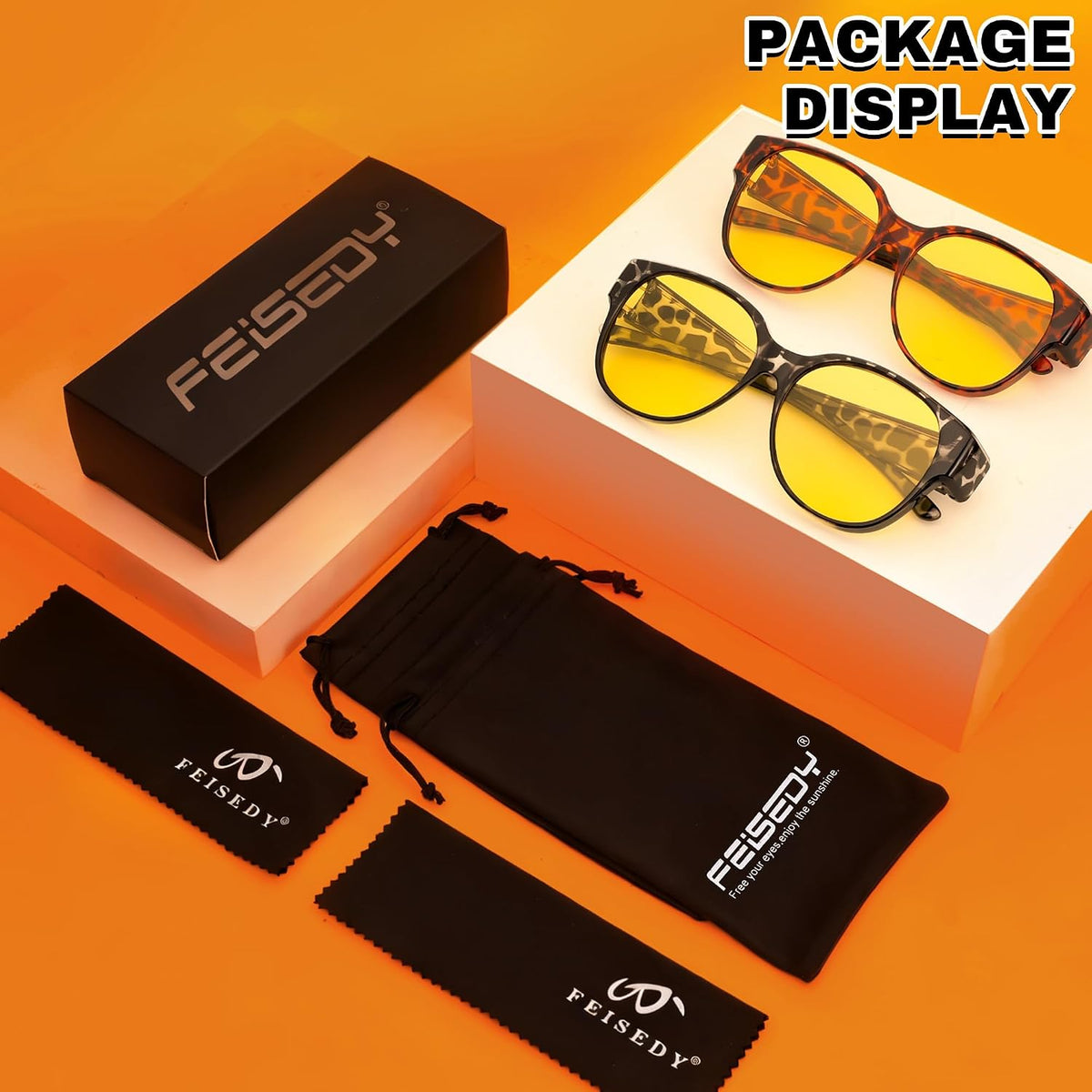 ÉÌƷͼƬ 15 | B0FX4NQCGM | FEISEDY 2Pack Night Driving Glasses Over Glasses with Yellow Lenses Fit Over Polarized Nighttime Sunglasses B0331