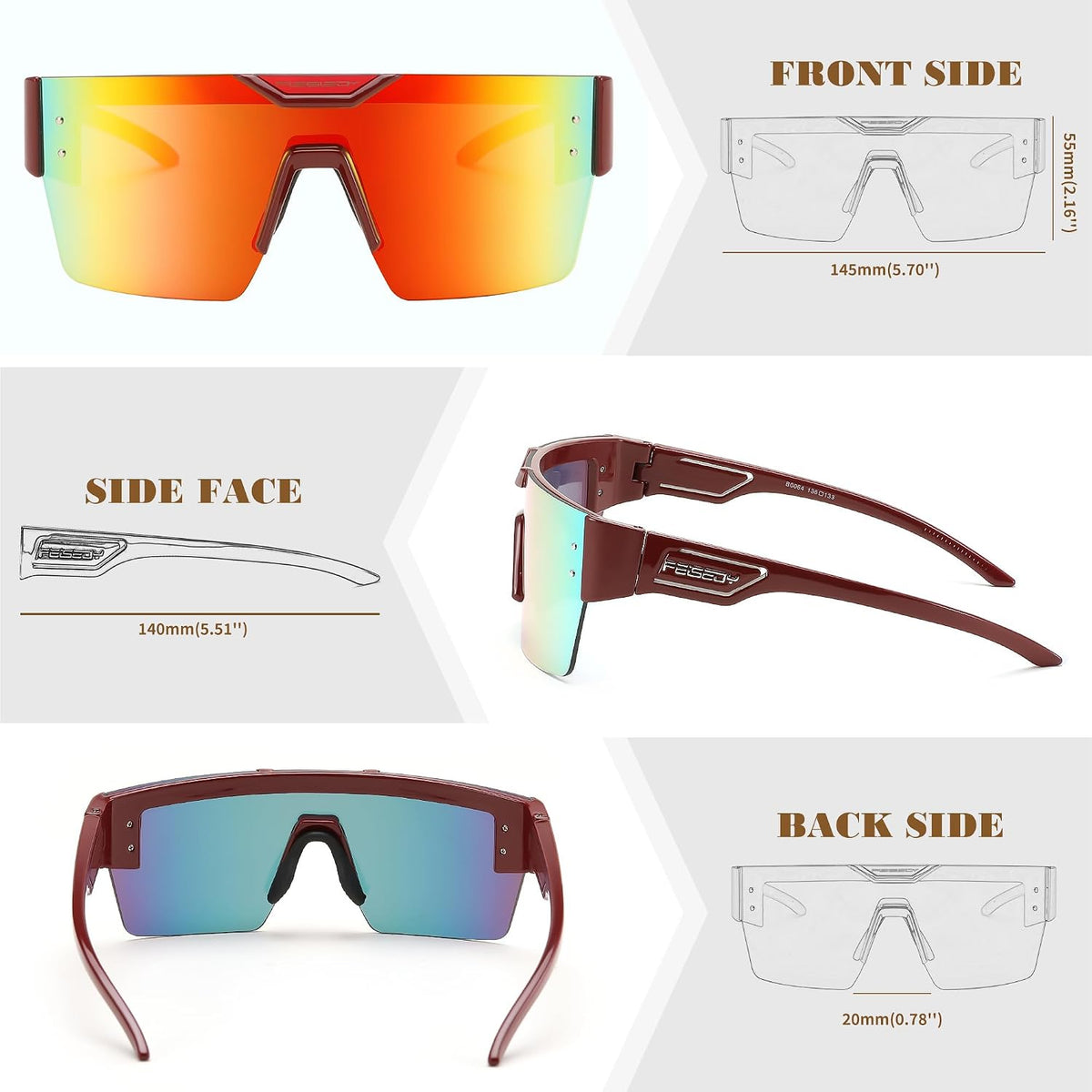 ÉÌƷͼƬ 3 | B0D4Y6RY37 | FEISEDY Sunglasses Men Women, Big Oversized Square Frame,UV400 Mirrored Sun Glasses, Cycling Driving Fishing Hiking B0064