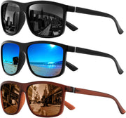 Black/Grey+black/Blue+matte Brown/Brown / 55 Millimeters | B0FPM4QDTY | FEISEDY Square Polarized Sunglasses For Men Women B0322