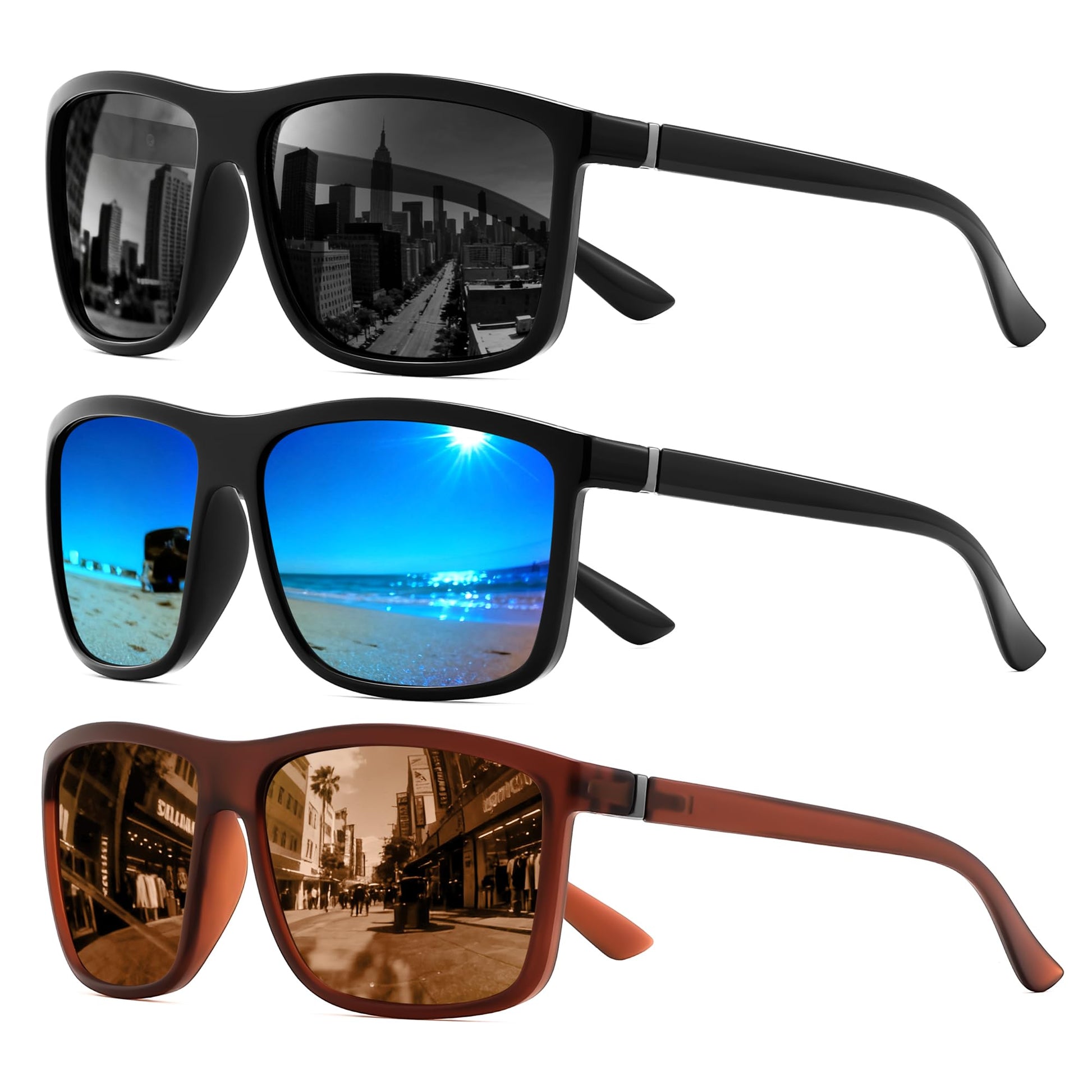 FEISEDY Square Polarized Sunglasses For Men Women B0322 | 55mm lens width, 100% UV400 protection, HD TAC lenses, Military-gra