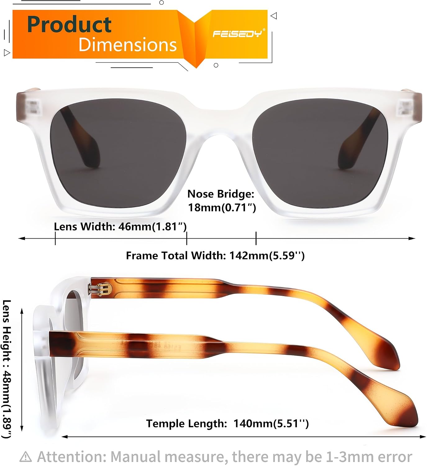 商品图片 33 | B0D7CC769X | FEISEDY Retro Square Sunglasses Women Men Trendy Rectangle Thick Frame Shades Classic Designer Sun Glasses B0198