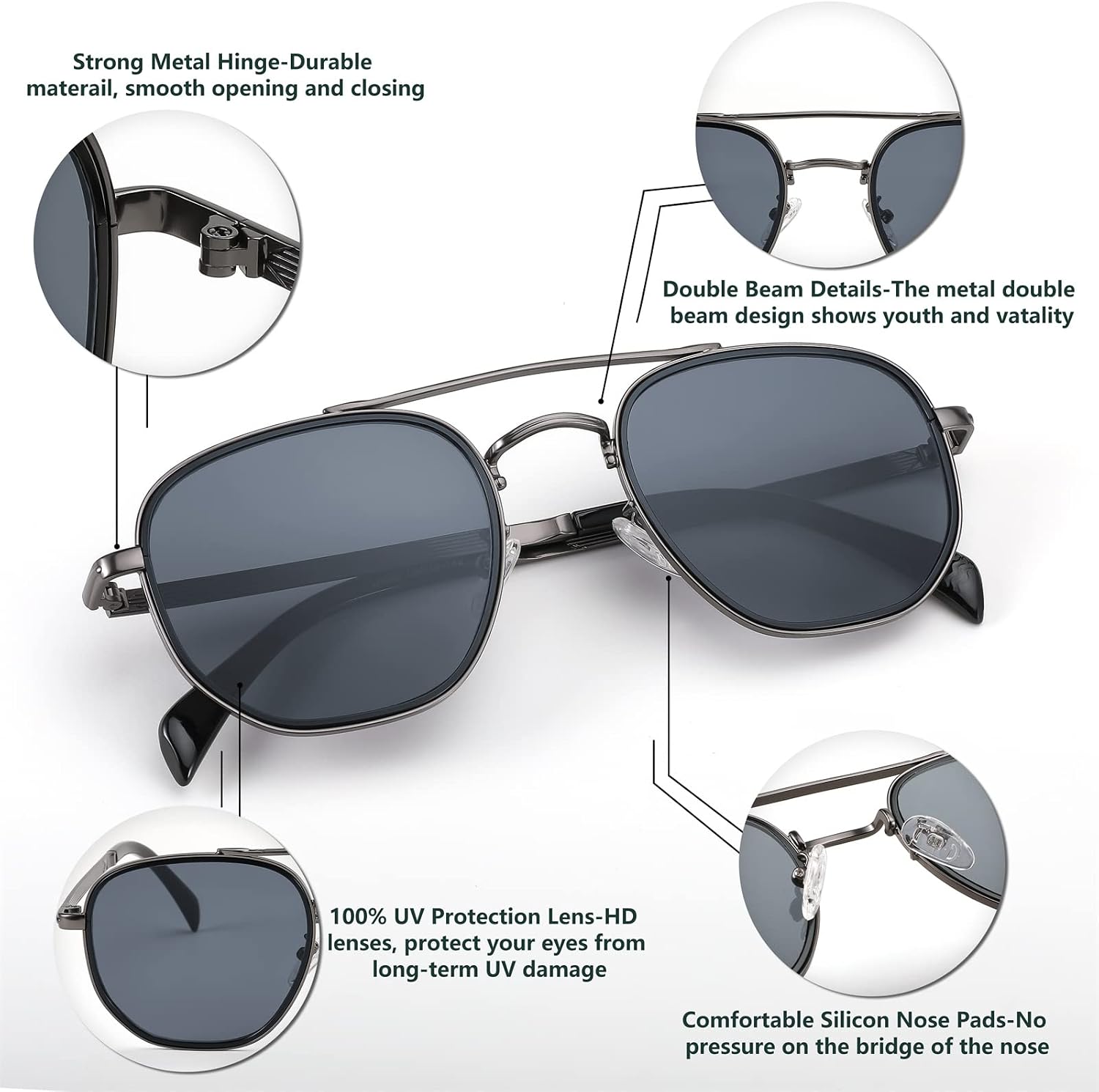 商品图片 24 | B0B38ZHMJL | FEISEDY Sunglasses Aviator Men Women 70s Sun Glasses Square Frame UV400 Protection B2953