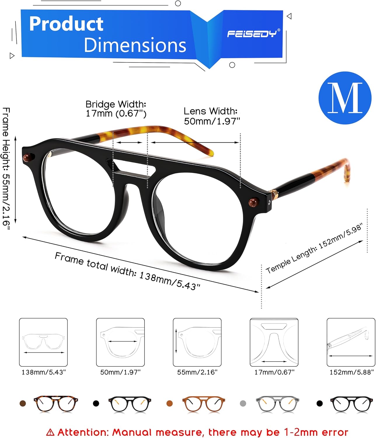 商品图片 18 | B0CJMDW1B6 | FEISEDY 70s Aviator Blue Light Blocking Glasses Square Pilot Frame Anti Glare Computer Glasses Women Men B0052