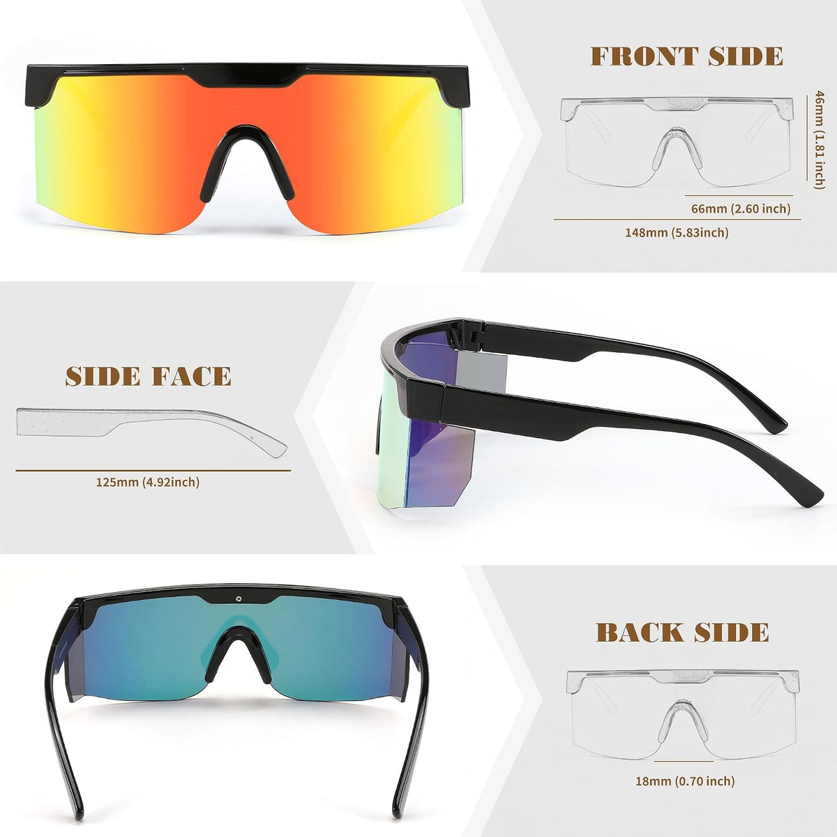 ÉÌƷͼƬ 16 | B0CFFGCBZ6 | FEISEDY Sunglasses Women Men Sports, 80s Visor Retro Neon Square Sun Glasses, Miorred Shades UV400 B0004