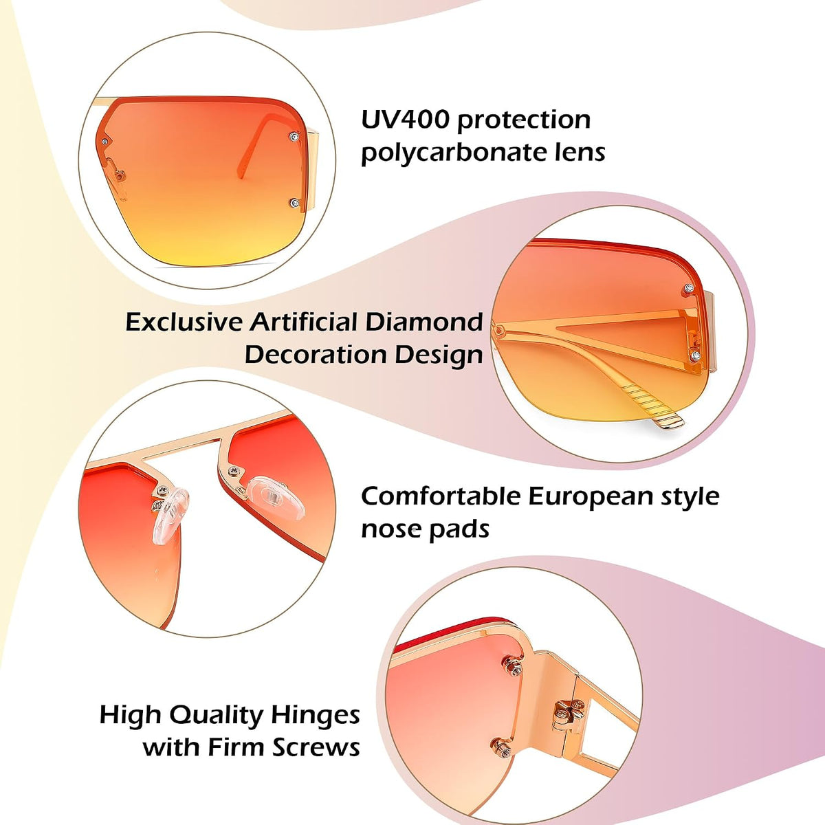ÉÌƷͼƬ 12 | B0CP2666ZB | FEISEDY Trendy Aviator Sunglasses for Women Men Retro Metal Rimless Frame Square Shades B2985