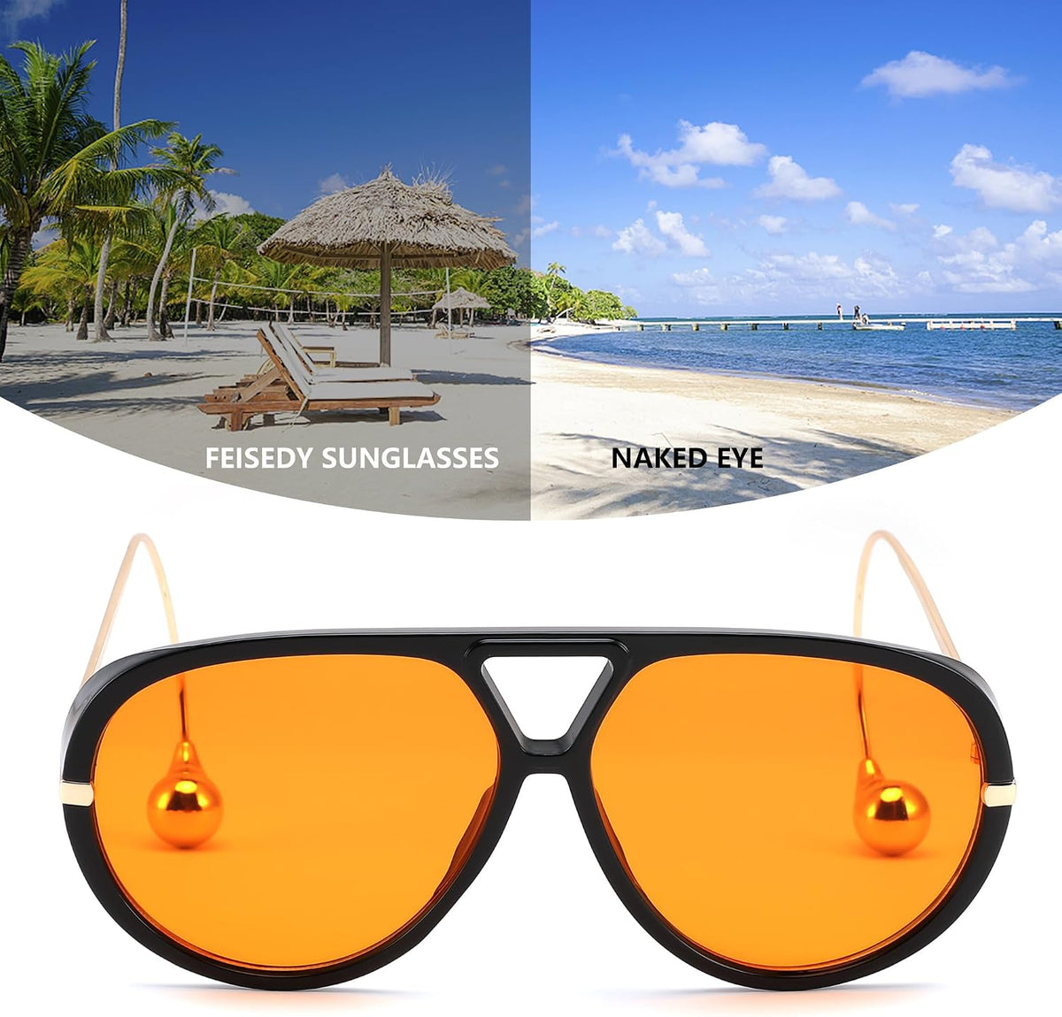 ÉÌƷͼƬ 18 | B0F8N8W8JM | FEISEDY Oversized Aviator Sunglasses With Earring Design for Women Large Big Frame Luxury Designer Shades for Ladies B0296