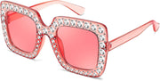 Pink Frame | Pink Lens / 40 Millimeters | B0CFHLSH2J | FEISEDY Kids Sunglasses for Girls Oversized Square Sparkling Party Sun Glasses Lightweight Fashion Shades B0053