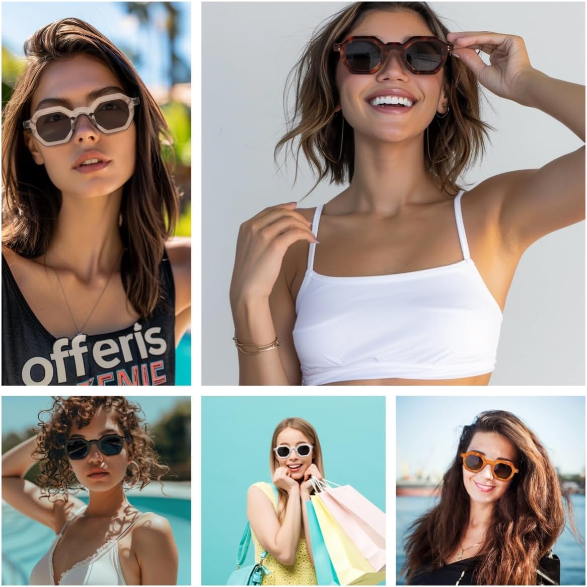 商品图片 29 | B0CSJQ26W8 | FEISEDY Octagon Sunglasses for Women - Thick Frame Fashion Rectangle Sun Glasses - Summer UV400 Protection