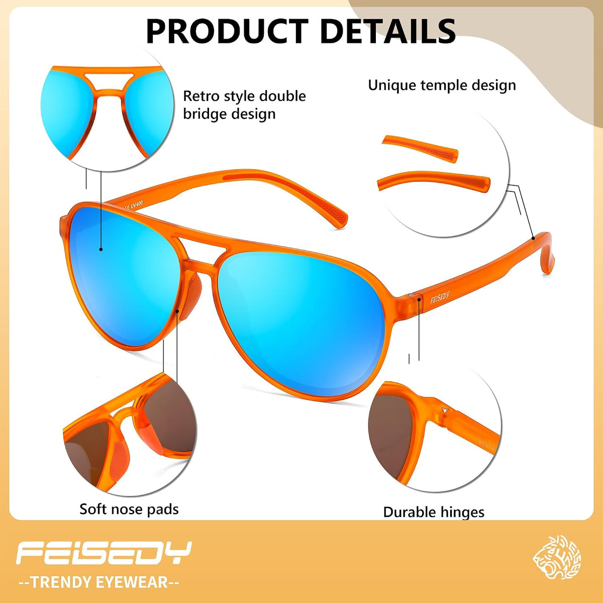 ÉÌƷͼƬ 21 | B0GVSV8P8S | FEISEDY Polarized Aviator Sunglasses for Men Women Trendy Sports TR90 B0378
