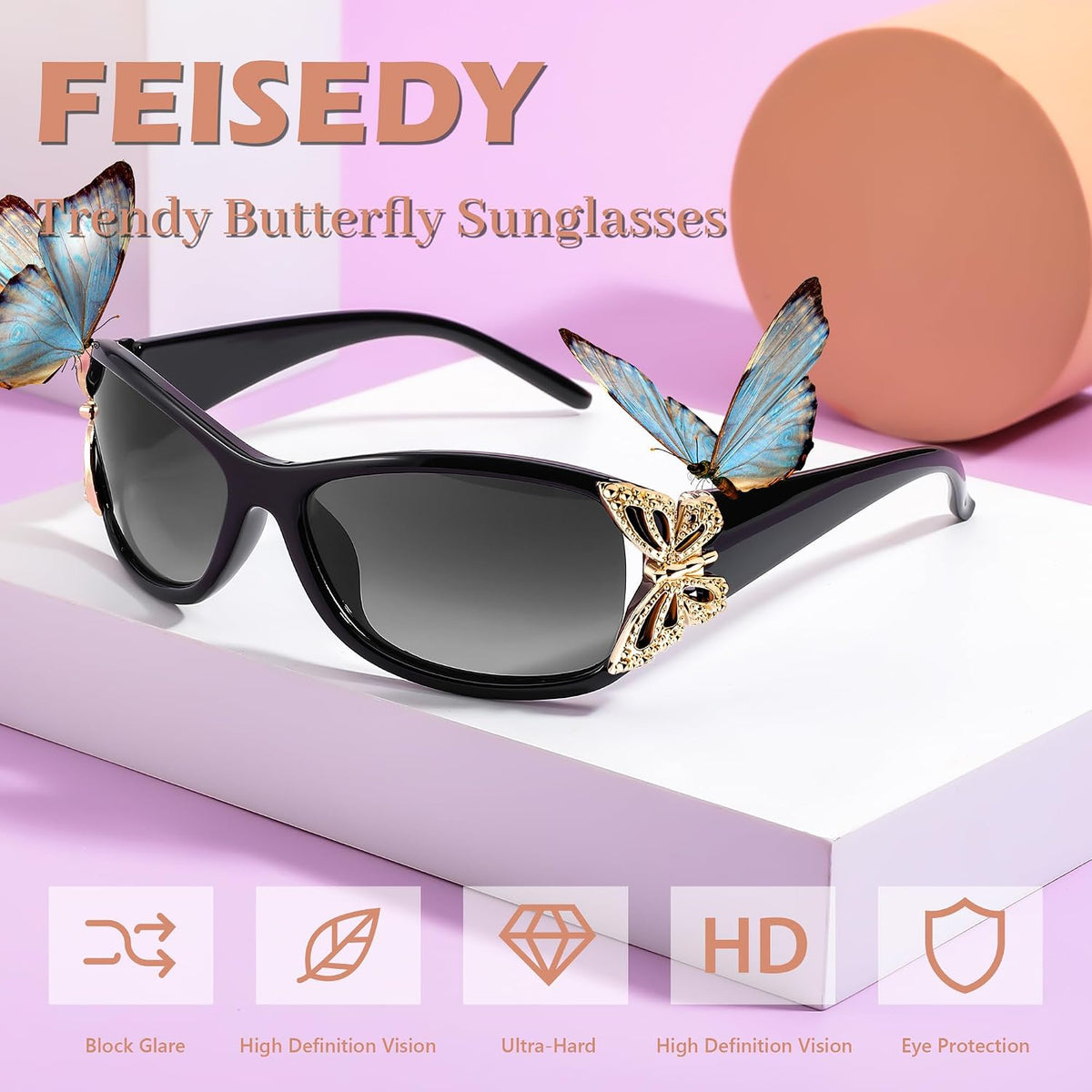 ÉÌƷͼƬ 22 | B0CNRQ7WVZ | FEISEDY Y2K Women Polarized Sunglasses Butterfly Wrap Around UV400 Shades