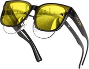 Yellow Lens - Black Frame / 64 Millimeters | B0DPFQWLXT | FEISEDY Sunglasses That Fit Over Glasses for Women Men UV400 B0269