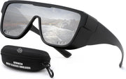 Matte Black Frame & Silver Mirror Lenses / 133 Millimeters | B0H2Z1F6H9 | FEISEDY Fit Over Glasses Polarized Sunglasses for Men Women B0456