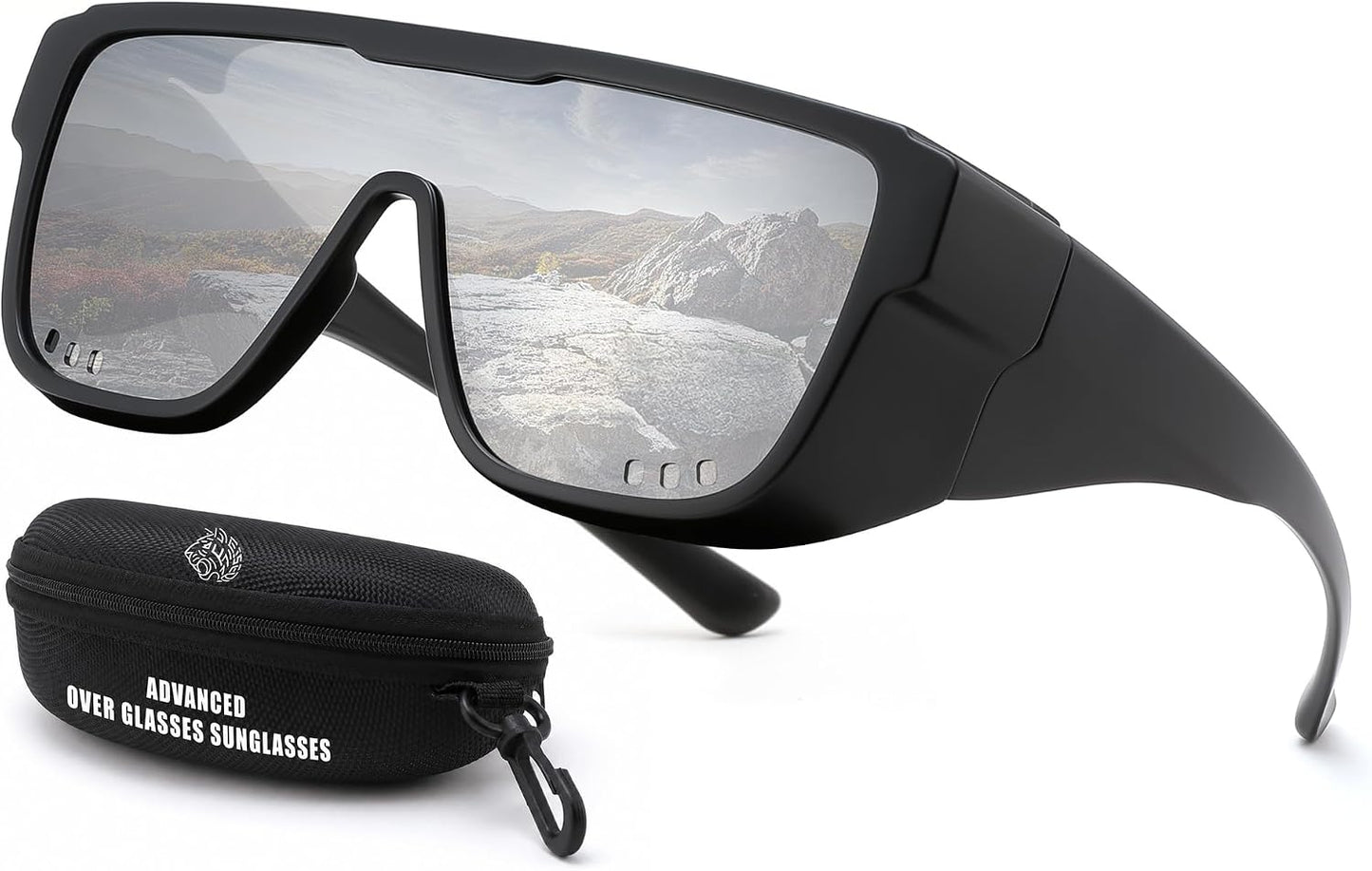 Matte Black Frame & Silver Mirror Lenses / 133 Millimeters | B0H2Z1F6H9 | FEISEDY Fit Over Glasses Polarized Sunglasses for Men Women B0456