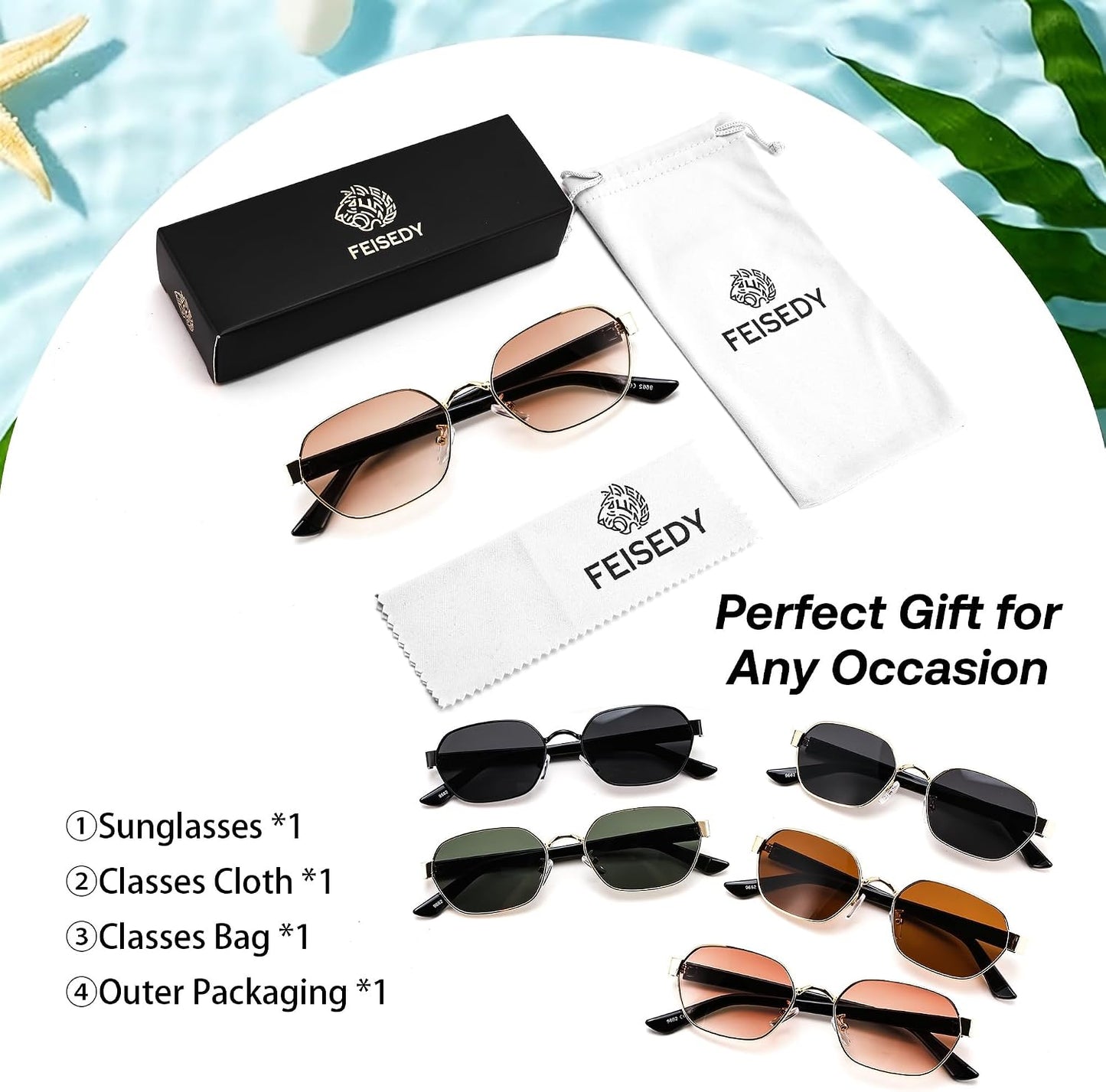 商品图片 7 | B0GY42ZV46 | FEISEDY Women and Men UV400 Protection Sunglasses, Polygon Square Metal Frame Retro Stylish Shades B0452
