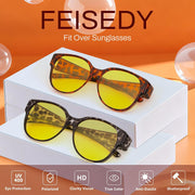 ÉÌƷͼƬ 12 | B0FX4NQCGM | FEISEDY 2Pack Night Driving Glasses Over Glasses with Yellow Lenses Fit Over Polarized Nighttime Sunglasses B0331