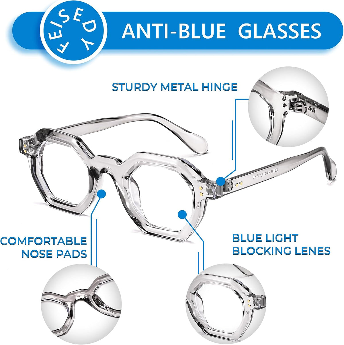 ÉÌƷͼƬ 11 | B0CSSL3RWH | FEISEDY Retro Octagon Blue Light Glasses for Women Men Vintage Polygon Anti Glare Eyeglasses B0102