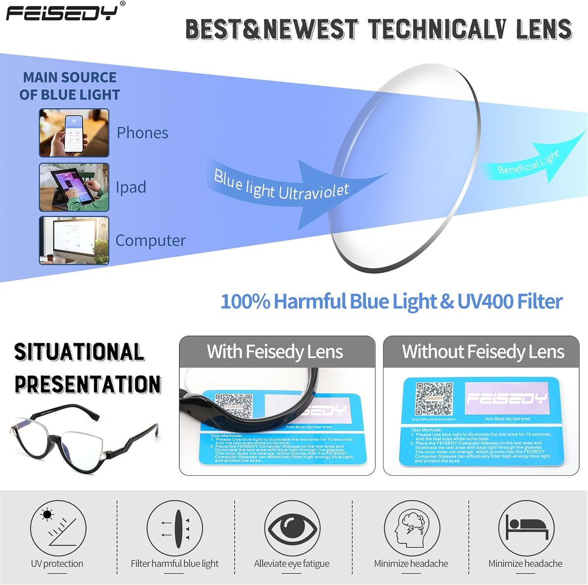 ÉÌƷͼƬ 6 | B0CJFLY9C9 | FEISEDY Reading Glasses for Women Fashion Half Frame Cat Eye Glasses Anti Glare Eyeglasses B0067
