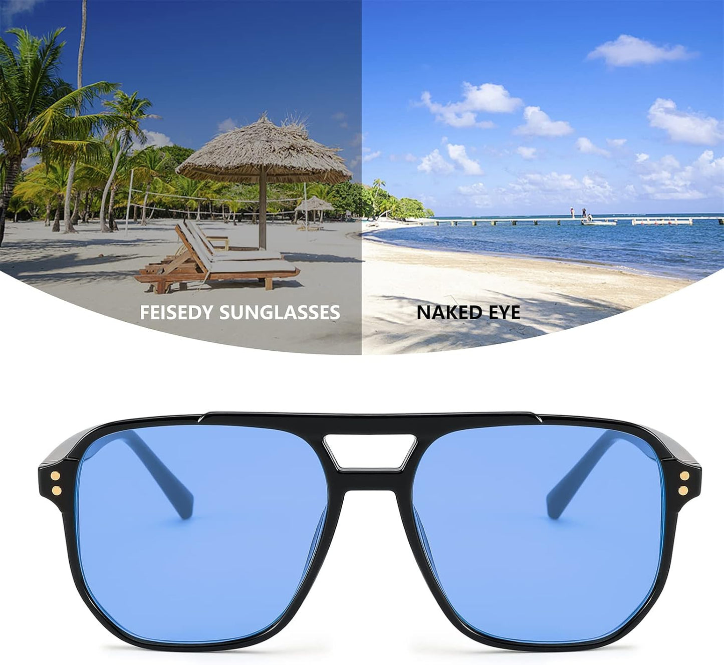商品图片 106 | B09J8999GR | FEISEDY Retro Square Aviator Sunglasses Women Men 70s Vintage Trendy Plastic Frame Sun Glasses B2835