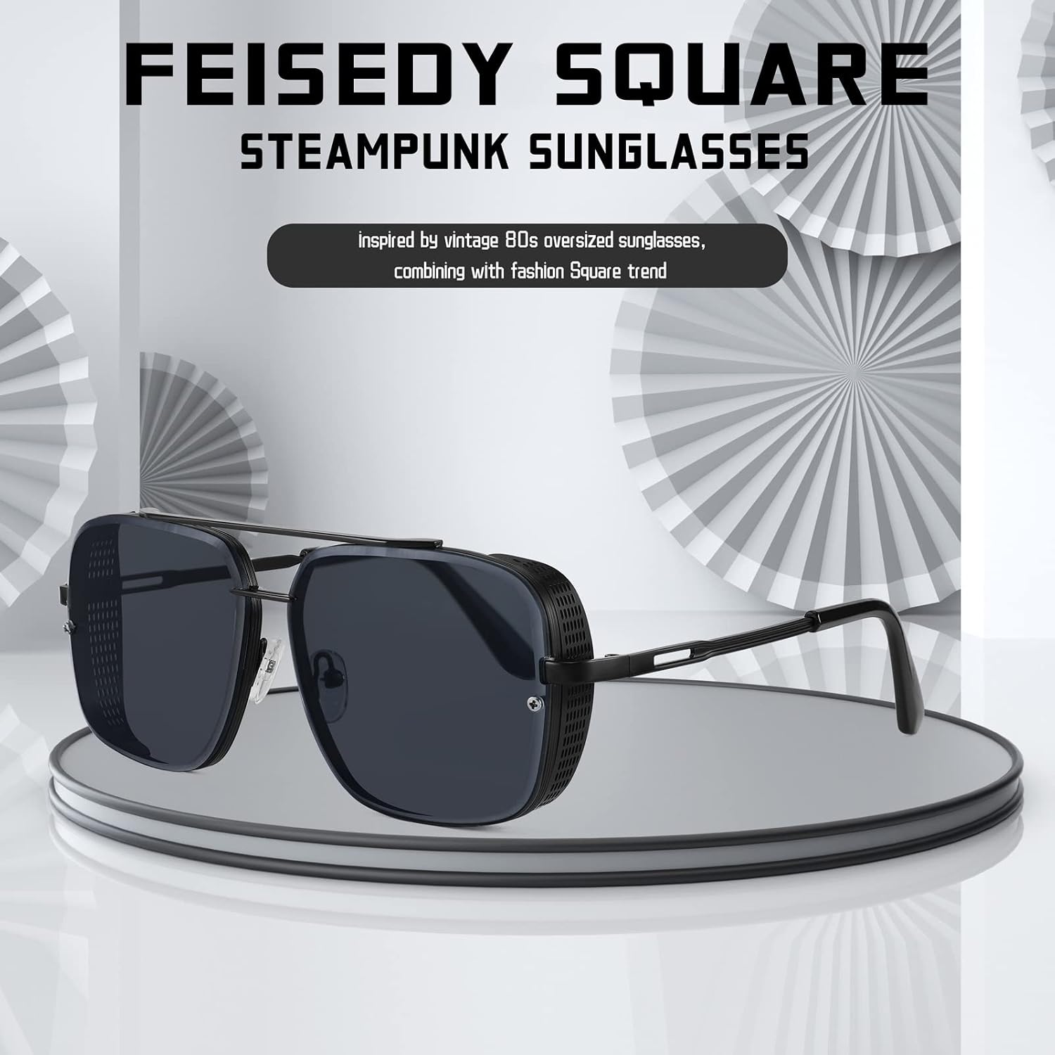 商品图片 59 | B09SDC5BD5 | FEISEDY Sunglasses Mens Women Vintage Pilot Square Trendy Metal Steampunk Fishing Driving Sun Glasses B2894