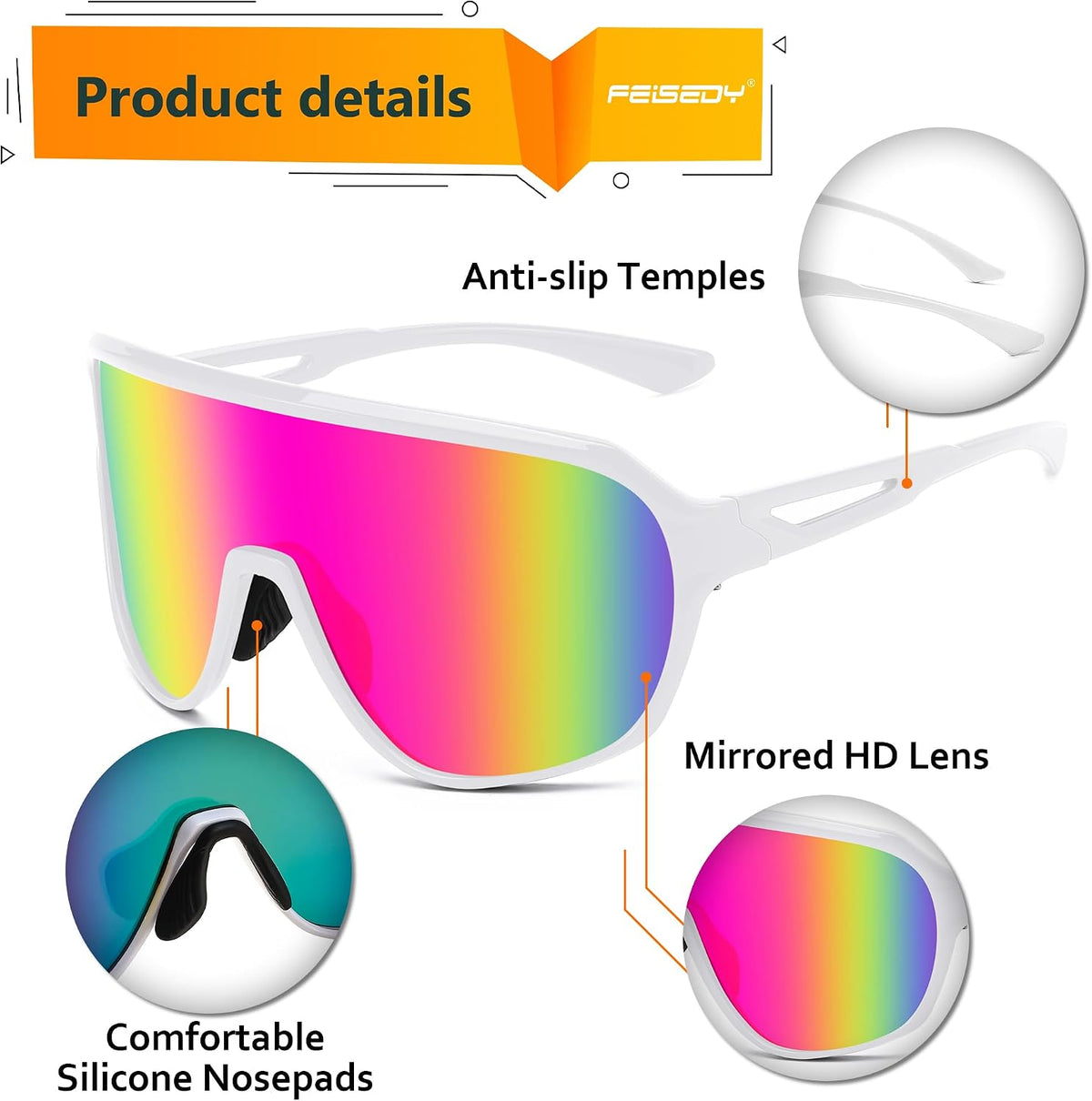 ÉÌƷͼƬ 4 | B0D5D4T92Q | FEISEDY Sports Sunglasses for Men and Women,Oversized One Piece Reflective Lens Cycling Sunglasses B0178
