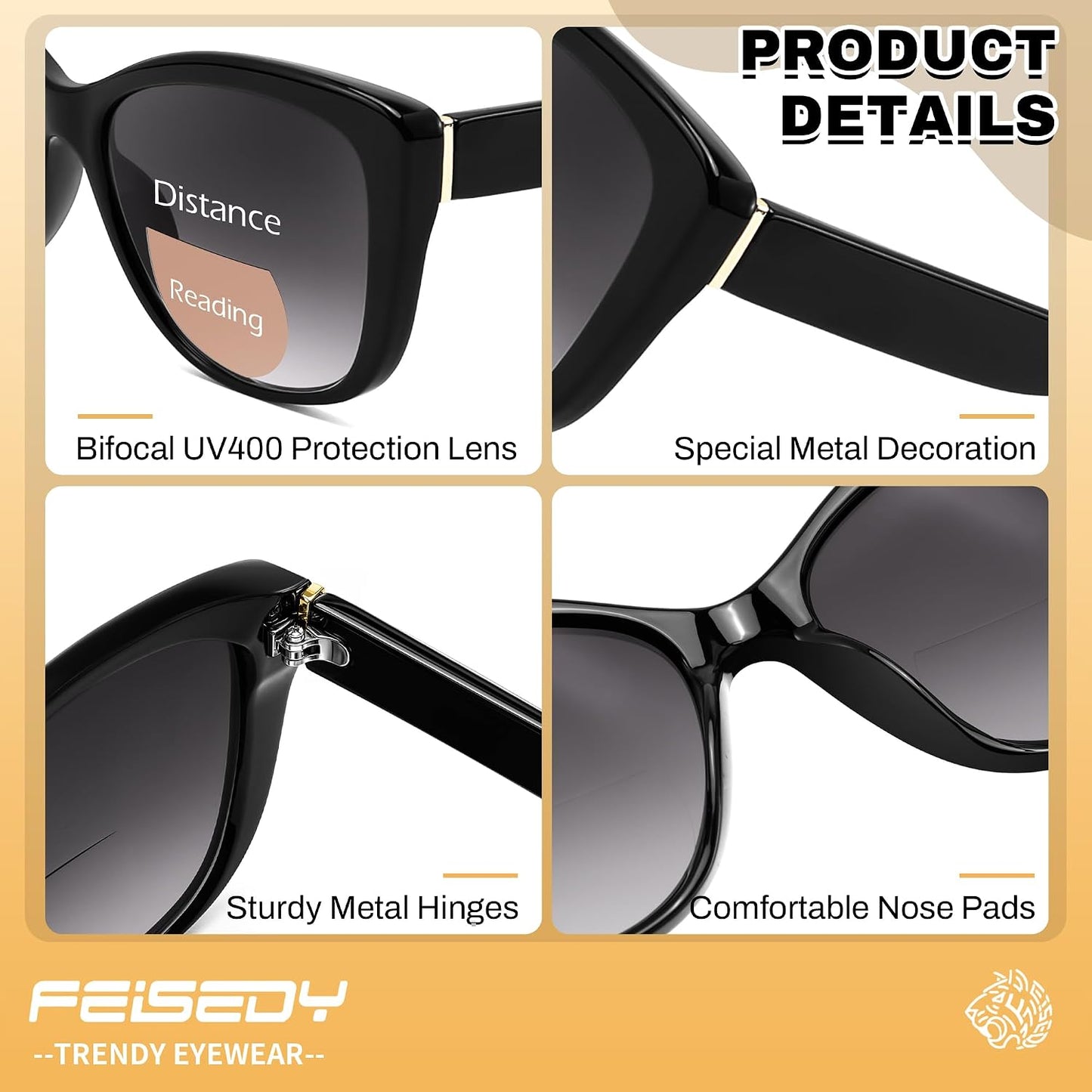 商品图片 4 | B0GSZX5N57 | FEISEDY Cat Eye Bifocal Sunglasses Reader for Women UV400 Protection B0352