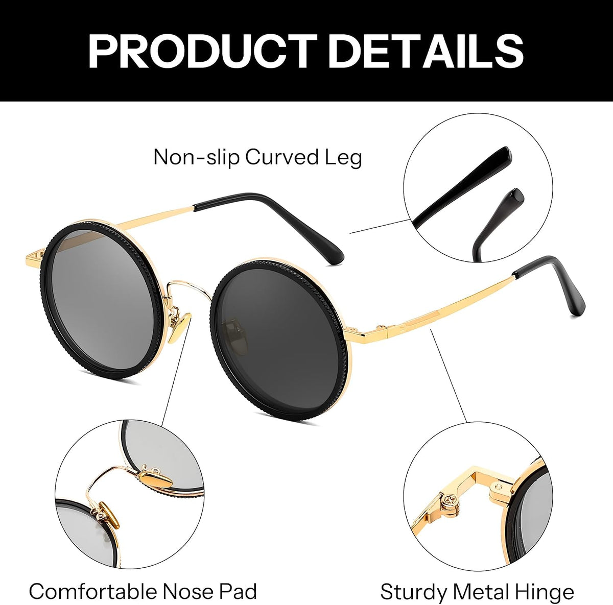 ÉÌƷͼƬ 13 | B0GG9HX9Z6 | FEISEDY Adjustable Polarized Round Sunglasses B0379