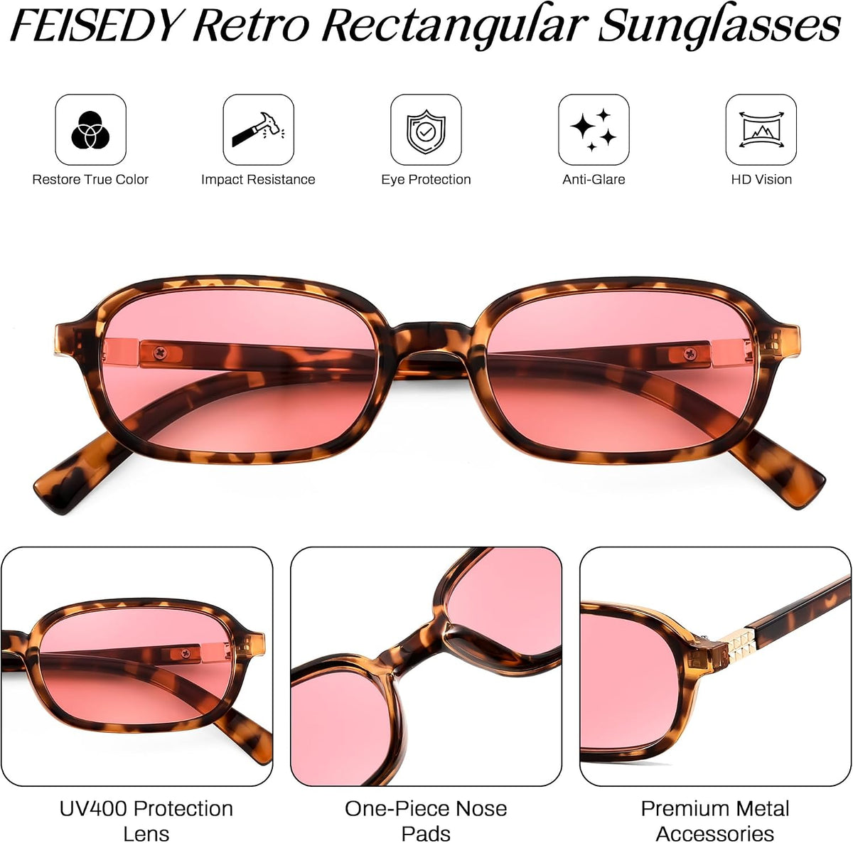 ÉÌƷͼƬ 29 | B0DX1678RX | FEISEDY Retro Rectangular Sunglasses for Women Men 90s Small Vintage Fashion Square Sunnies B0282