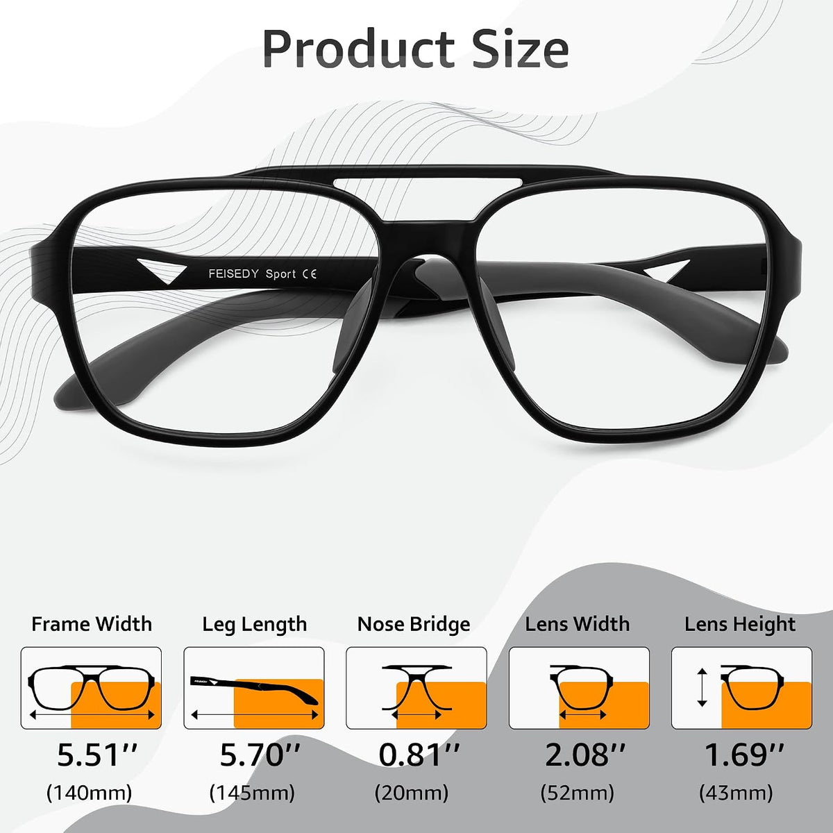 ÉÌƷͼƬ 6 | B0DR831C71 | FEISEDY Sports Blue Light Glasses for Men Lightweight Anti Slip Running Cycling Square Glasses Computer Eyeglasses B0156
