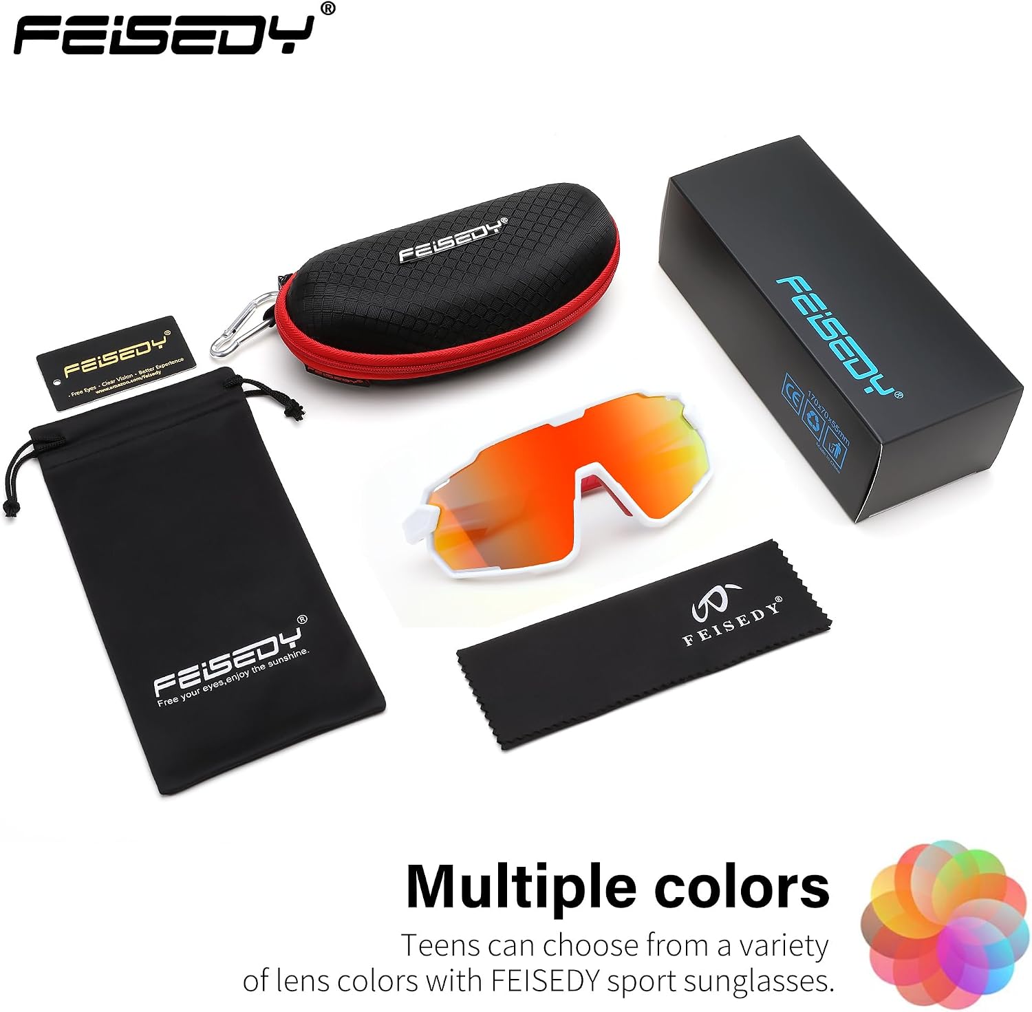 商品图片 49 | B0D6XZ67Q2 | FEISEDY Kids Teens Baseball Polarized Sunglasses Lightweight Frame UV400 Sports Cycling Shades for Boys Girls B0190