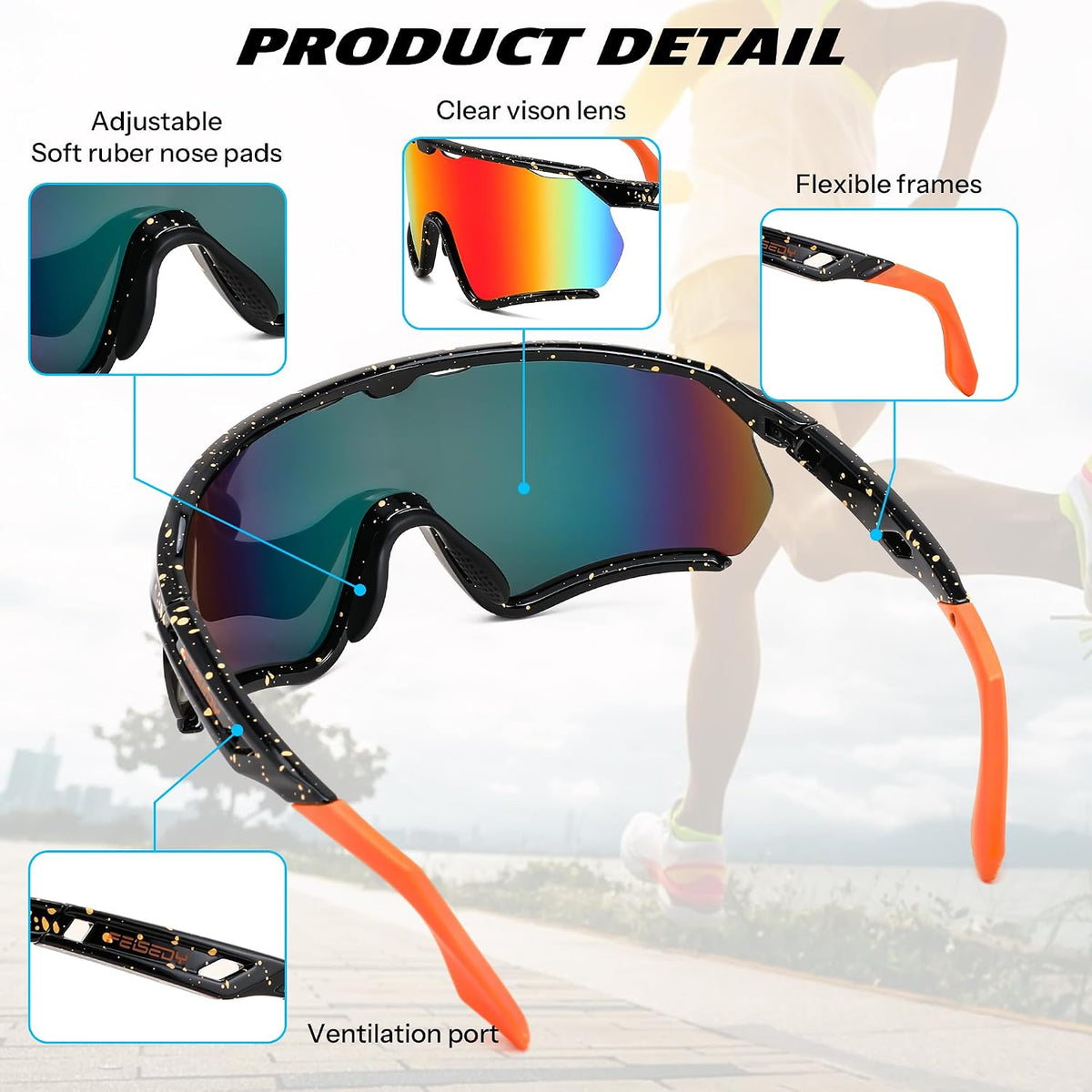 ÉÌƷͼƬ 34 | B0FL29WPXL | FEISEDY Sports Sunglasses for Men Women Youth Baseball Cycling Running Softball Biking Glasses B0305