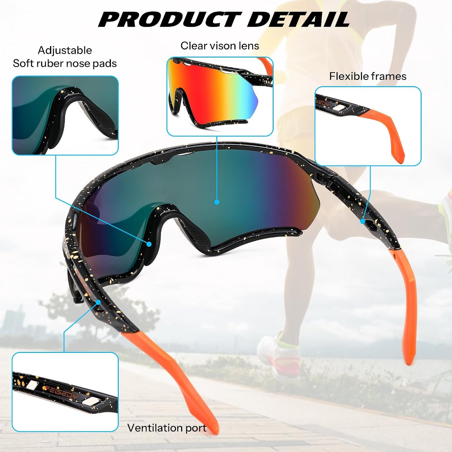 商品图片 34 | B0FL29WPXL | FEISEDY Sports Sunglasses for Men Women Youth Baseball Cycling Running Softball Biking Glasses B0305