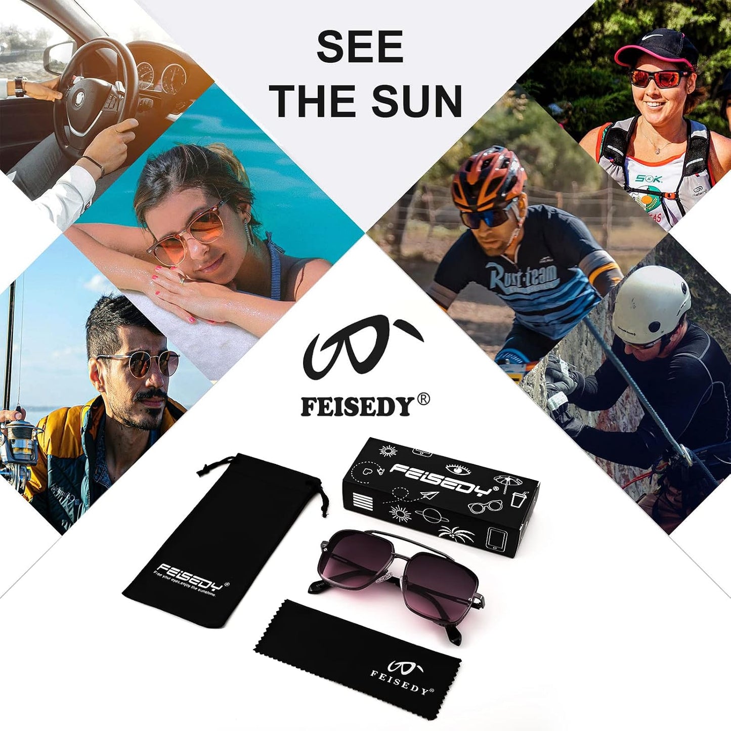 商品图片 18 | B09SDC5BD5 | FEISEDY Sunglasses Mens Women Vintage Pilot Square Trendy Metal Steampunk Fishing Driving Sun Glasses B2894