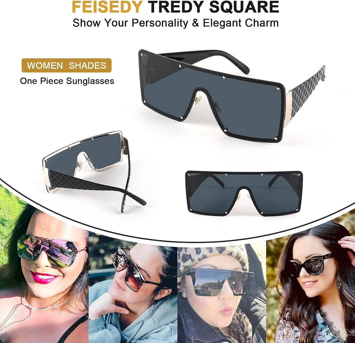 ÉÌƷͼƬ 5 | B093DFHTBC | FEISEDY Oversized Square Sunglasses for Women Men Flat Top Shield Sunglasses One Piece Frameless Shades B2767