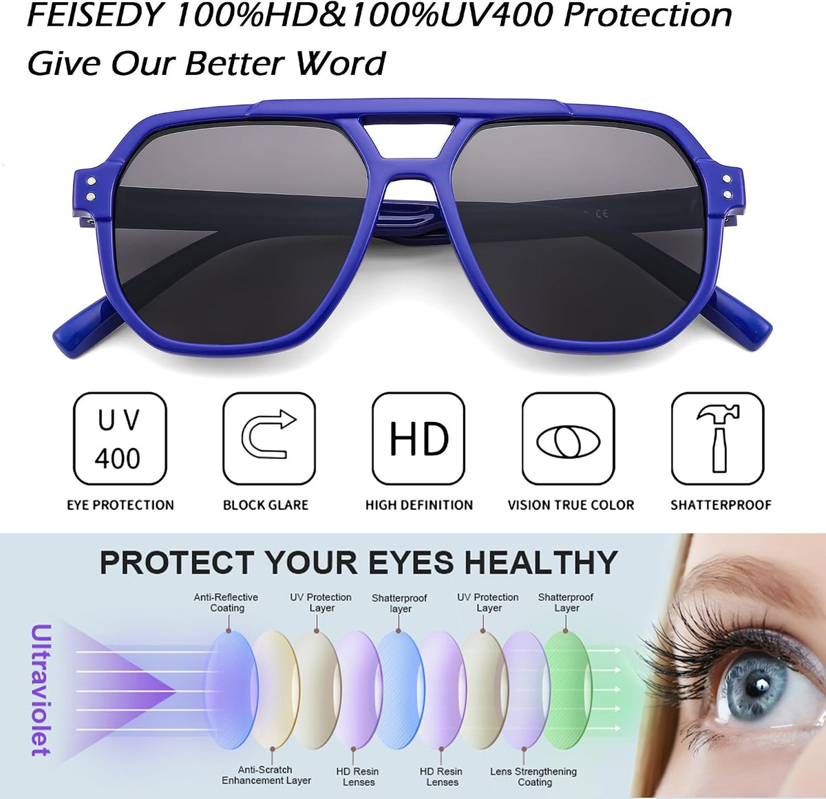 ÉÌƷͼƬ 6 | B0CNCP979D | FEISEDY Kids Polarized Sunglasses for Boys Girls Aviator Sunglasses Lightweight Flexible UV400 Protection Age 3-12 B0045