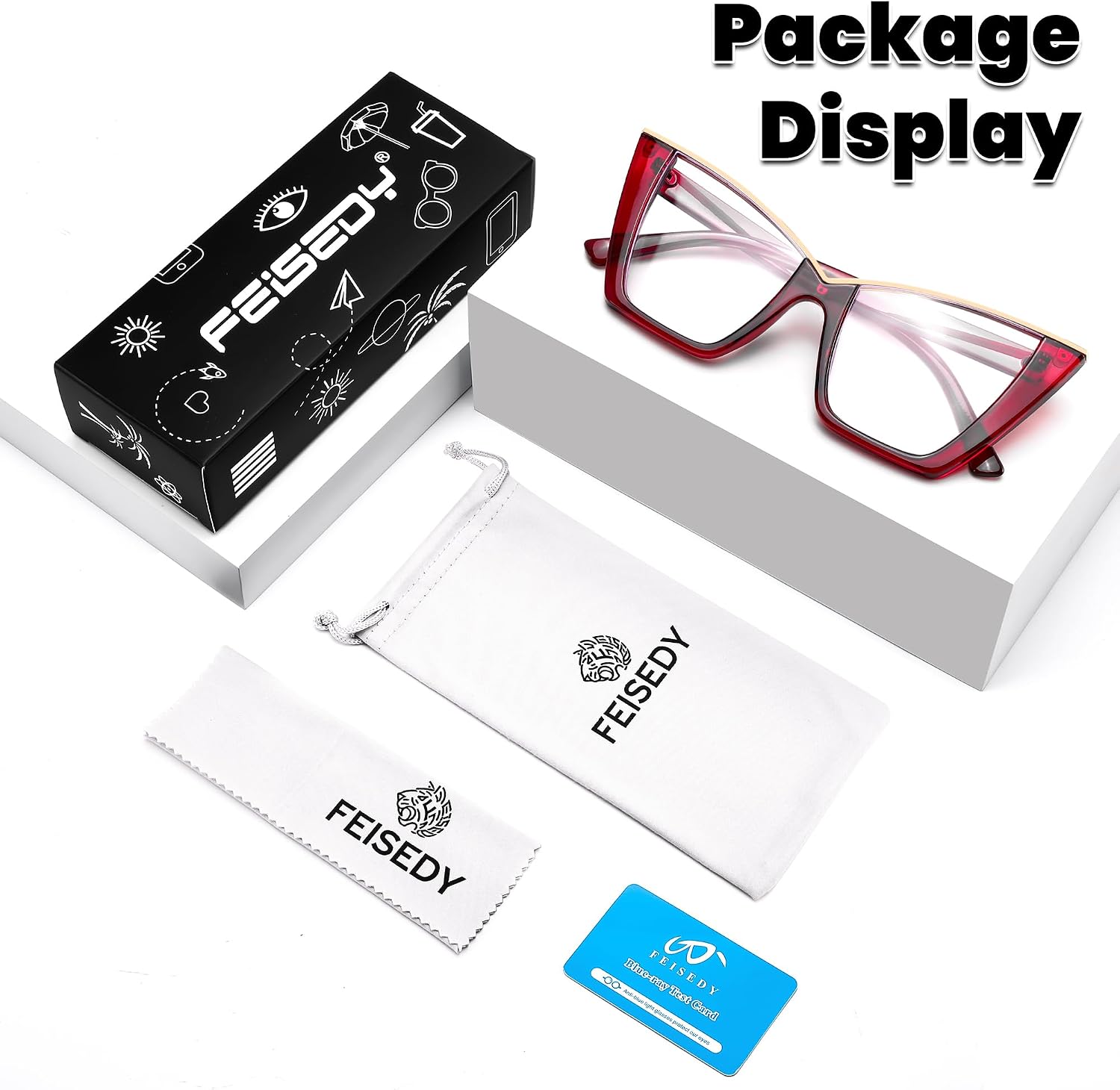 商品图片 44 | B0DGX4KTLX | FEISEDY Fashion Cat Eye Blue Light Blocking Glasses for Women Fake Retro Eyeglasses Oversized Stylish Eyewear Frame B0240