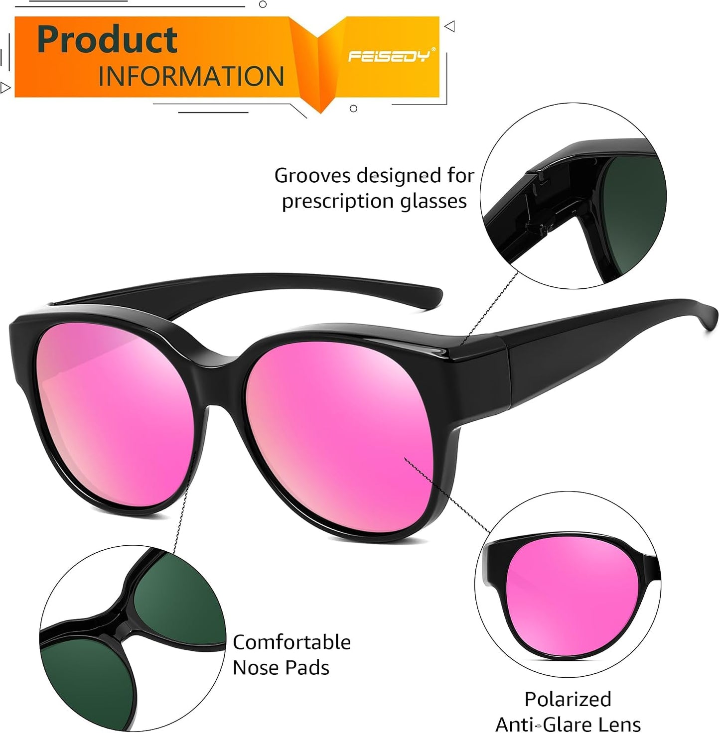 商品图片 24 | B0FRRT5Z37 | FEISEDY Fit Over Glasses Polarized Sunglasses, UV400 Protection for Driving & Outdoor Activities B0328