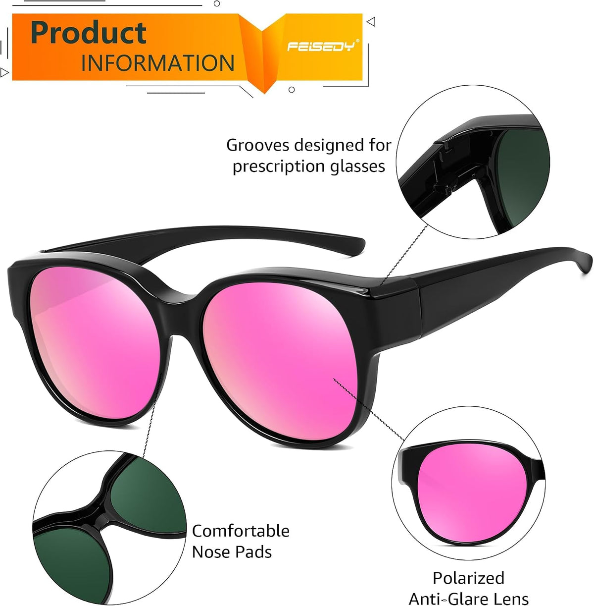 商品图片 24 | B0FRRT5Z37 | FEISEDY Fit Over Glasses Polarized Sunglasses, UV400 Protection for Driving & Outdoor Activities B0328
