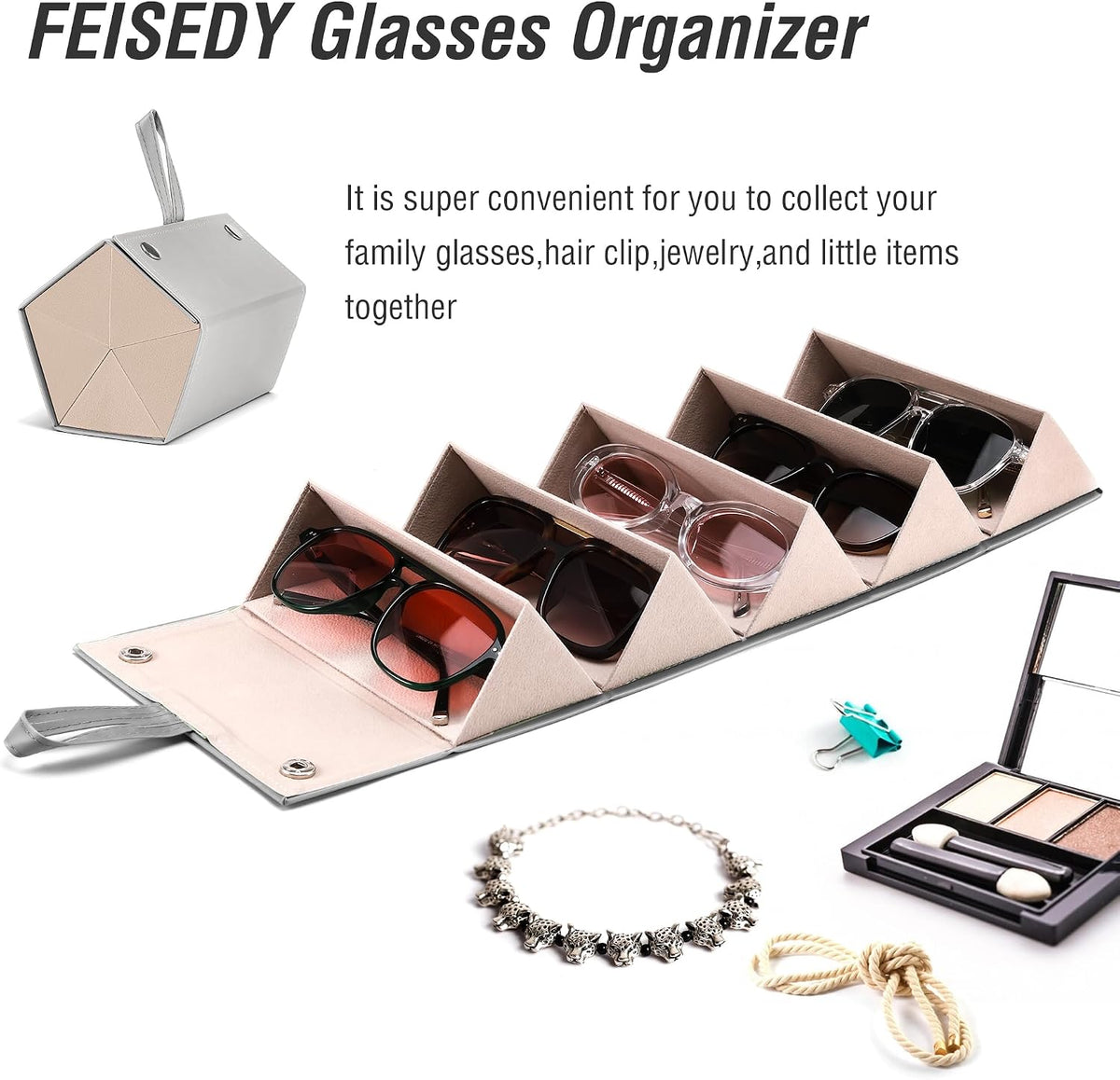 ÉÌƷͼƬ 10 | B0CSFHKMSS | FEISEDY Sunglasses Organizer 5 Slots Travel Glasses Case,Hanging Eyewear Holder Fashionable PU Leather Eyeglass Case B0087