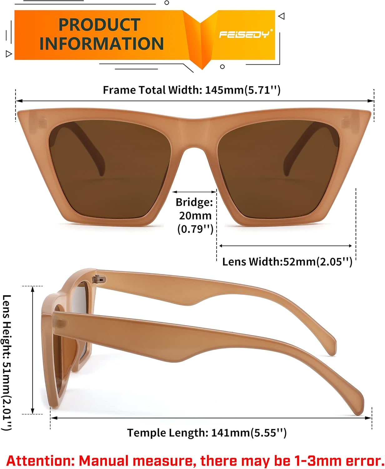 商品图片 22 | B0C5378735 | FEISEDY Vintage Square Cat Eye Sunglasses Women Trendy Cateye Sunglasses B2473