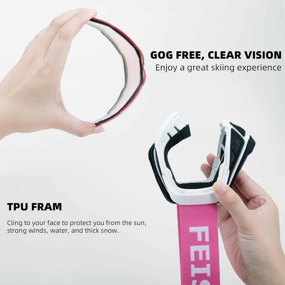 商品图片 55 | B0GHRB6WCQ | FEISEDY Ski Goggles, OTG Snow Sport Goggles for Adult Youth, Anti-Fog UV400 Protection Bendable Dual-Lenses B2961