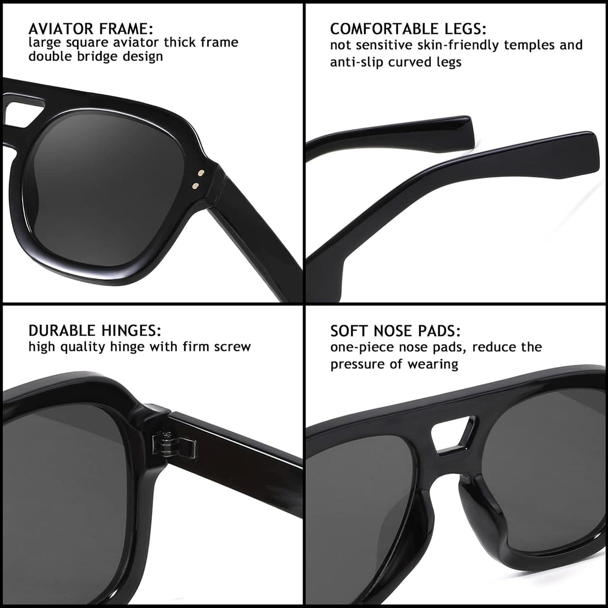 ÉÌƷͼƬ 5 | B09KV1MSHN | FEISEDY Aviator Sunglasses For Women Men Square Chunky Trendy Eyewear B2846